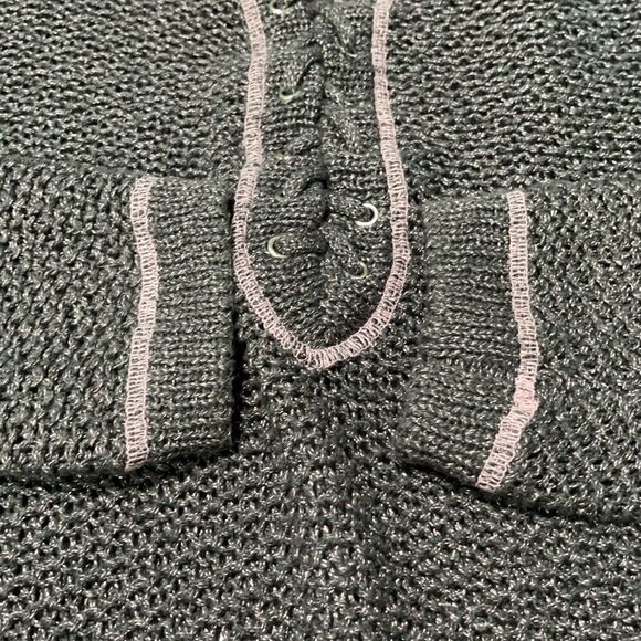 KIMCHI Blue Purple Metallic a lace Up Sweater Sz S - Picture 11 of 13